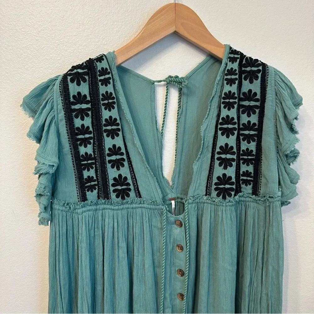Free People Green Bali Will Wait For You Boho Style Dress Oversized Fit